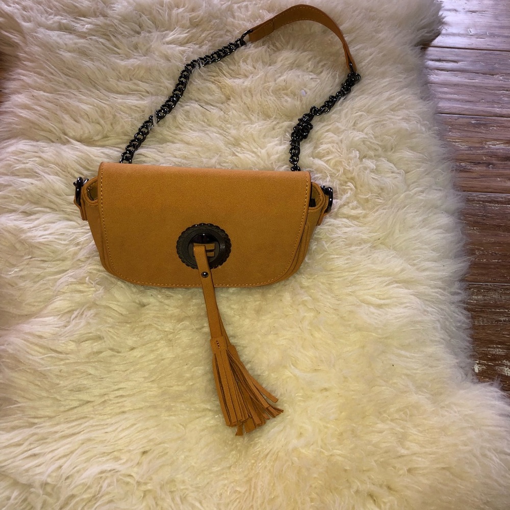 Shoulder Bag Purse Handbag by Zebra Mustard Faux Leather long Strap - Picture 3 of 11